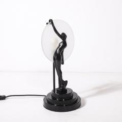 Art Deco Sculptural Nude Table Lamp in Black Enamel Frosted Glass - 4438464