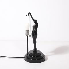 Art Deco Sculptural Nude Table Lamp in Black Enamel Frosted Glass - 4438465