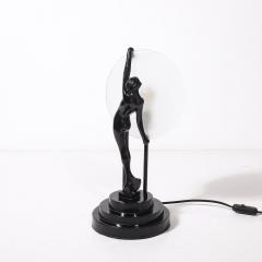 Art Deco Sculptural Nude Table Lamp in Black Enamel Frosted Glass - 4438468