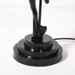 Art Deco Sculptural Nude Table Lamp in Black Enamel Frosted Glass - 4438469
