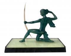 Art Deco Sculpture Diana kneeling by Gual Bronze Ivory France circa 1928 - 1903881