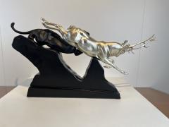 Art Deco Sculpture of a Deer and Panther by Rochard White Gold France c 1930 - 3935481