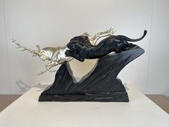 Art Deco Sculpture of a Deer and Panther by Rochard White Gold France c 1930 - 3935482