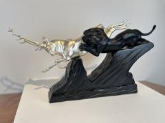 Art Deco Sculpture of a Deer and Panther by Rochard White Gold France c 1930 - 3935484