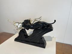 Art Deco Sculpture of a Deer and Panther by Rochard White Gold France c 1930 - 3935486