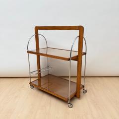 Art Deco Serving Trolley Oak wood Chrome and Glass France circa 1930 - 4531532