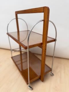 Art Deco Serving Trolley Oak wood Chrome and Glass France circa 1930 - 4531536