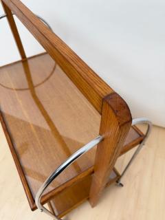 Art Deco Serving Trolley Oak wood Chrome and Glass France circa 1930 - 4531539