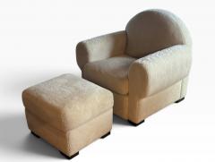 Art Deco Shearling Club Chair and Ottoman 1980s - 4761443