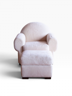 Art Deco Shearling Club Chair and Ottoman 1980s - 4761445