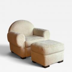 Art Deco Shearling Club Chair and Ottoman 1980s - 4761928