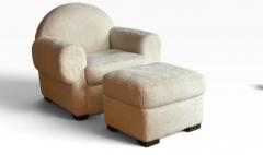 Art Deco Shearling Club Chair and Ottoman 1980s - 4761939