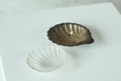 Art Deco Shell Shaped Vide Poche in Patinated Silver and Satin Glass 1930s - 4396278