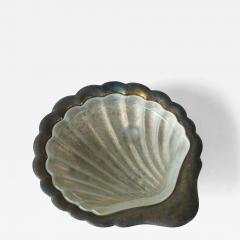 Art Deco Shell Shaped Vide Poche in Patinated Silver and Satin Glass 1930s - 4402824