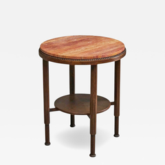 Art Deco Side or Gueridon Table in Solid Oak and Red Travertine 1930s - 4804093