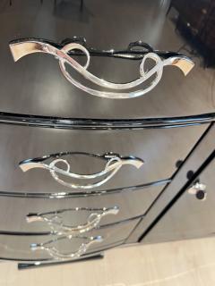 Art Deco Sideboard Black Lacquer Nickel Maple France circa 1930 - 3181329