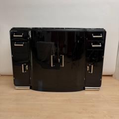 Art Deco Sideboard Black Lacquer Nickel Marble Mahogany France circa 1930 - 4705635