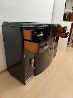 Art Deco Sideboard Black Lacquer Nickel Marble Mahogany France circa 1930 - 4705639