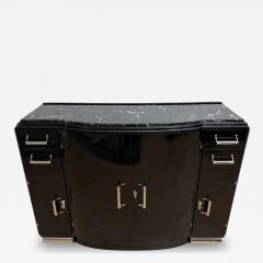 Art Deco Sideboard Black Lacquer Nickel Marble Mahogany France circa 1930 - 4705678