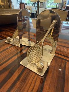 Art Deco Silver Plate Tennis Racket Bookends France Circa 1940 - 4750463