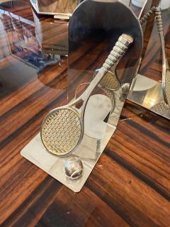 Art Deco Silver Plate Tennis Racket Bookends France Circa 1940 - 4750464
