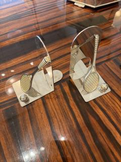 Art Deco Silver Plate Tennis Racket Bookends France Circa 1940 - 4750467