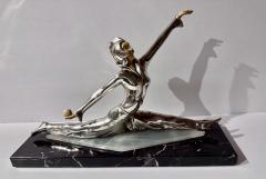 Art Deco Silvered Bronze Dancer with Ball on Marble - 3794526