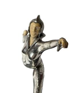 Art Deco Silvered Bronze Dancer with Ball on Marble - 3794601