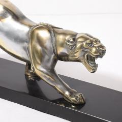 Art Deco Silvered Bronze Lion Sculpture on Black Marble Base - 4438627