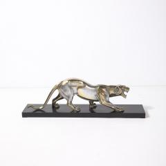 Art Deco Silvered Bronze Lion Sculpture on Black Marble Base - 4438628