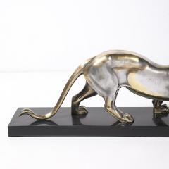 Art Deco Silvered Bronze Lion Sculpture on Black Marble Base - 4438630