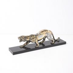 Art Deco Silvered Bronze Lion Sculpture on Black Marble Base - 4438632