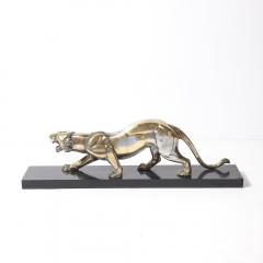 Art Deco Silvered Bronze Lion Sculpture on Black Marble Base - 4438634