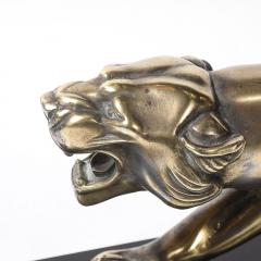 Art Deco Silvered Bronze Lion Sculpture on Black Marble Base - 4438635
