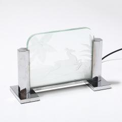 Art Deco Silvered Bronze Table Lamp with Reversed Etched Leaping Gazelle Motif - 4347529