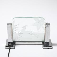 Art Deco Silvered Bronze Table Lamp with Reversed Etched Leaping Gazelle Motif - 4347530