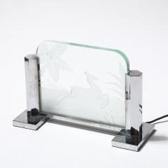 Art Deco Silvered Bronze Table Lamp with Reversed Etched Leaping Gazelle Motif - 4347538