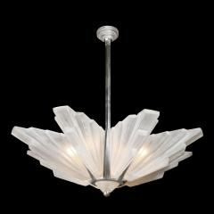 Art Deco Skyscraper Chandelier in Frosted Glass Satin Nickel Signed Sabino - 3040025