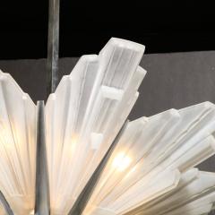 Art Deco Skyscraper Chandelier in Frosted Glass Satin Nickel Signed Sabino - 3040027