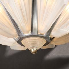 Art Deco Skyscraper Chandelier in Frosted Glass Satin Nickel Signed Sabino - 3040029