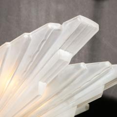Art Deco Skyscraper Chandelier in Frosted Glass Satin Nickel Signed Sabino - 3040043