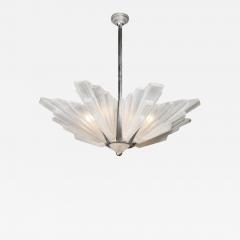Art Deco Skyscraper Chandelier in Frosted Glass Satin Nickel Signed Sabino - 3044640