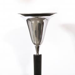 Art Deco Skyscraper Style Channeled Ebonized Walnut Chrome Torchiere - 2050245