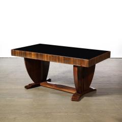 Art Deco Skyscraper Style Cocktail Table in Book Matched Walnut Vitrolite Top - 3409102