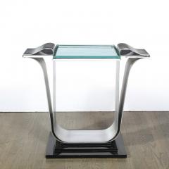 Art Deco Skyscraper Style Console Table in Brushed Aluminum Black Lacquer - 2809633