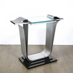 Art Deco Skyscraper Style Console Table in Brushed Aluminum Black Lacquer - 2809716