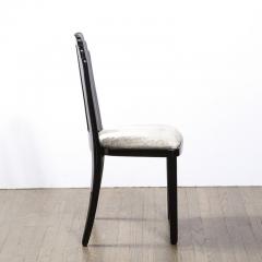 Art Deco Skyscraper Style Dining Chair in Black Lacquer and Smoked Pewter Velvet - 3108552