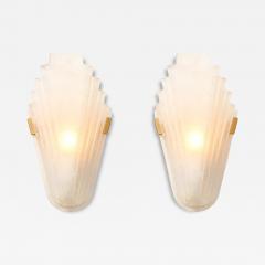 Art Deco Skyscraper Style Frosted Glass Slip Shade Crystalline Texture Sconces - 4441227