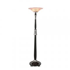 Art Deco Skyscraper Style Frosted Rose Glass Torchiere w Stylized Cubist Detail - 4233698