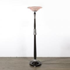 Art Deco Skyscraper Style Frosted Rose Glass Torchiere w Stylized Cubist Detail - 4233700